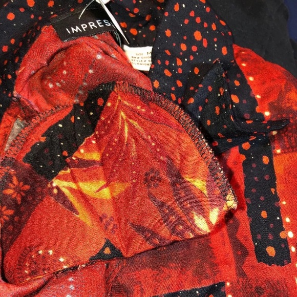Impressions abstract button down blouse top 90s M red black shirt vintage retro - Picture 6 of 6